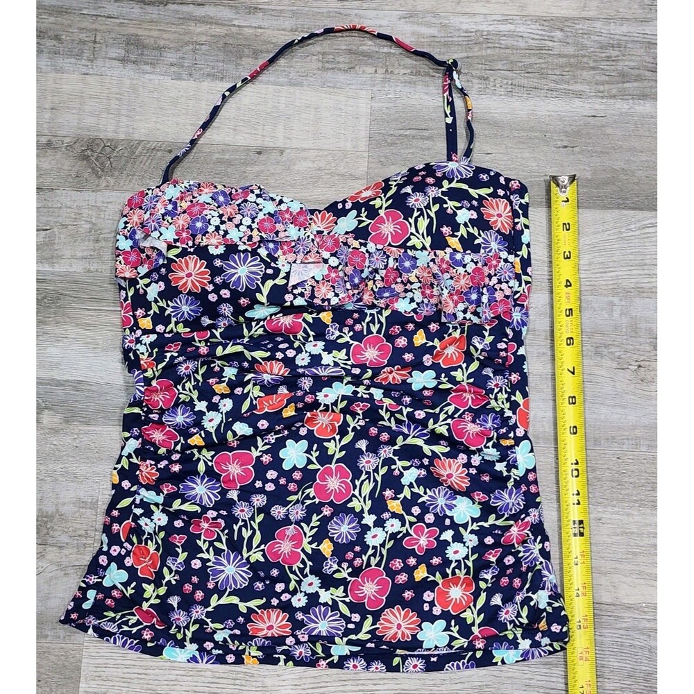 Liz Claiborne Swimwear Navy Flower Bandeau Tankini Swim Top Size Medium - Picture 4 of 9